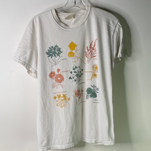Comfort Colors Womens Size Medium Floral Graphic White T-Shirt - Used - Picture 1 of 9